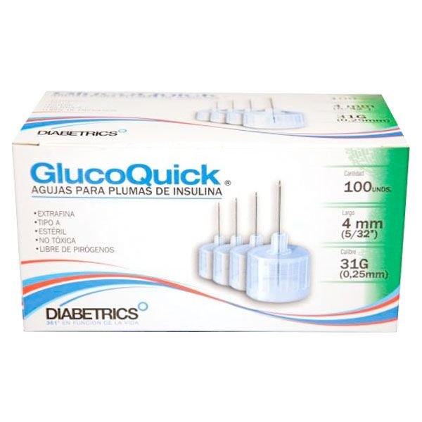 Agujas para plumas de insulina GlucoQuick Caja x 100 und