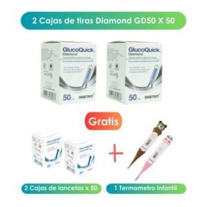 TIRILLAS GLUCOQUICK DIAMOND GD50 GRATIS TERMOMETRO DIGITAL INFANTIL