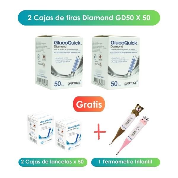 TIRILLAS GLUCOQUICK DIAMOND GD50 GRATIS TERMOMETRO DIGITAL INFANTIL