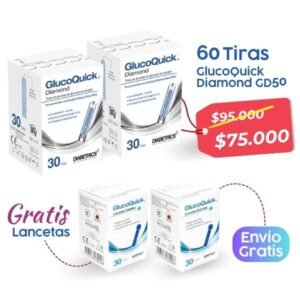 Oferta Tiras Glucoquick Diamond GD50 2 Cajas X 30 GRATIS 2 cajas de lancetas x 30