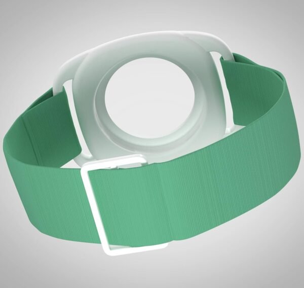 Detalle de la correa elástica y soporte central del brazalete FreeStyle Libre