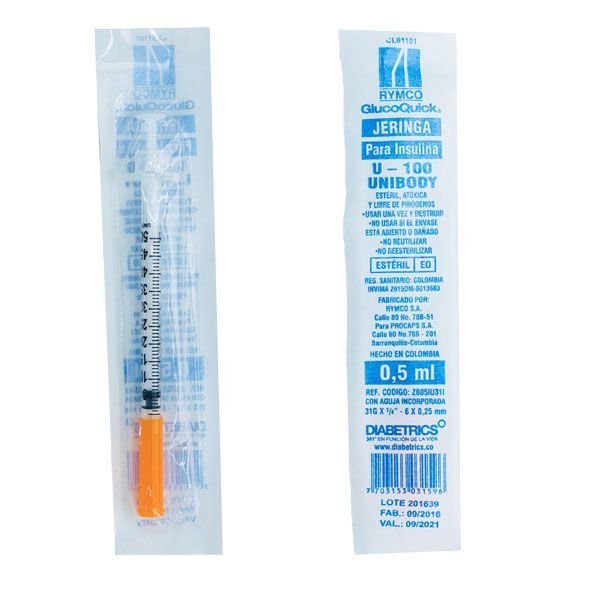 Caja por 100 jeringas para insulina GlucoQuick 0.3ml 31G x 6mm