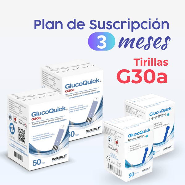 Plan de Suscripción Trimestral de Tiras GlucoQuick G30a (100 Tiras + 100 Lancetas Mensuales)
