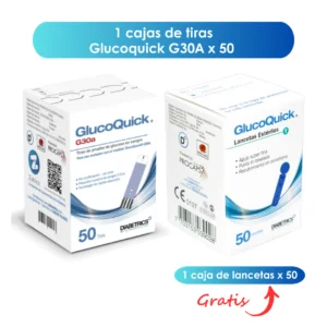 Tiras Glucoquick G30a caja x 50 Gratis 50 lancetas