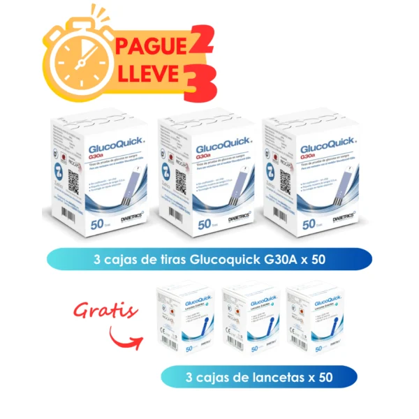 Pague 2 lleve 3 Tiras Glucoquick G30A