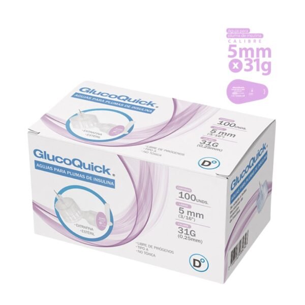 Caja de agujas para esfero o pluma de insulina 5mm 31G universales.
